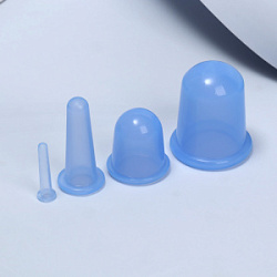 Набор вакуумных банок для массажа 4 шт силикон цвет голубой 