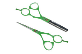Набор парикмахерских ножниц DEWAL 5.5" зеленого цвета в чехле
