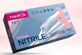 MEDIOK Перчатки нитриловые FLAMINGO (розовый) размер M 50 пар
