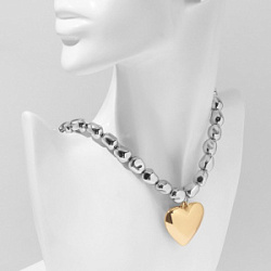 Кулон на декоративной основе Сердце объемное цвет серебро с золотом 40 см