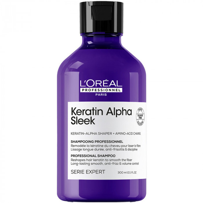 LOREAL Keratin Alpha Sleek Шампунь бессульфатный для непослушных волос 300 мл