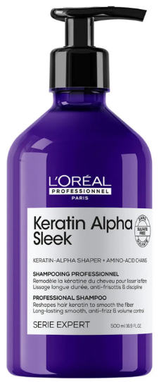 LOREAL Keratin Alpha Sleek Шампунь бессульфатный для непослушных волос 500 мл