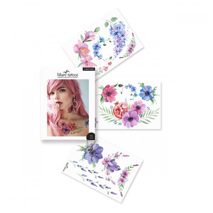 MIAMI TATTOOS Watercolor Tattoo Акварельные переводные тату Flower Power