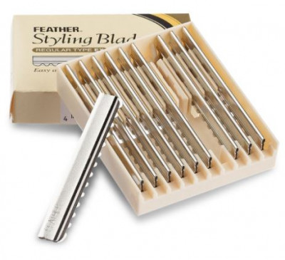 FEATHER Лезвия прямые Hi-Stainless Platinum coated blades 10 шт