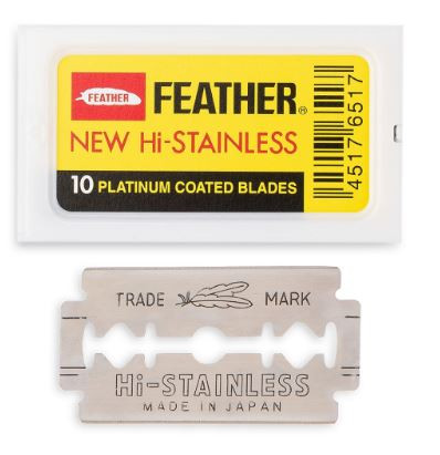 FEATHER Лезвия прямые Hi-Stainless Platinum coated blades 10 шт