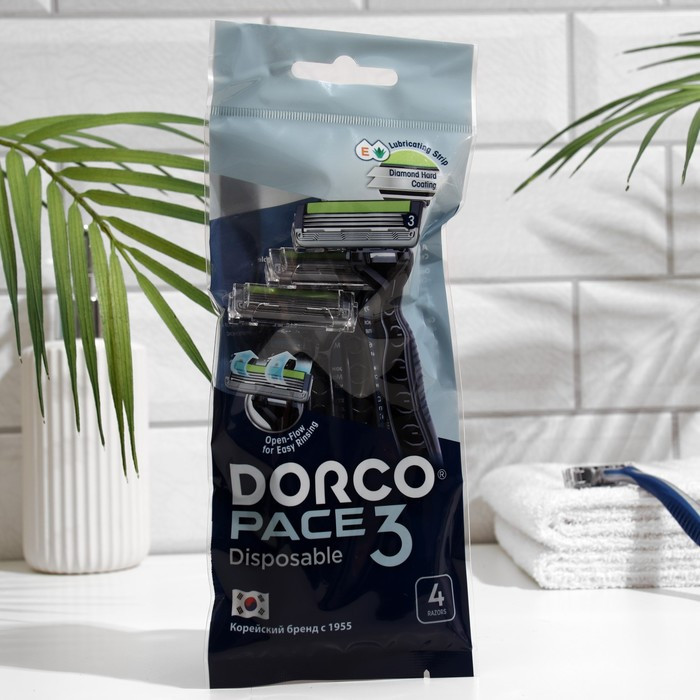 DORCO Станок для бритья Dorco Pace 3 3 лезвия с увлажняющей полоской плавающая головка 4 шт