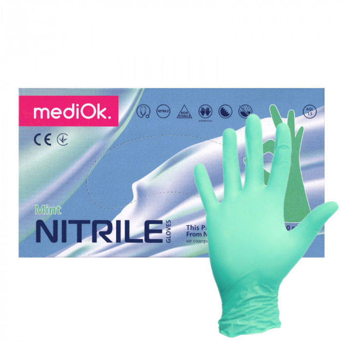 MEDIOK Перчатки нитриловые MINT (мятный) размер M 50 пар