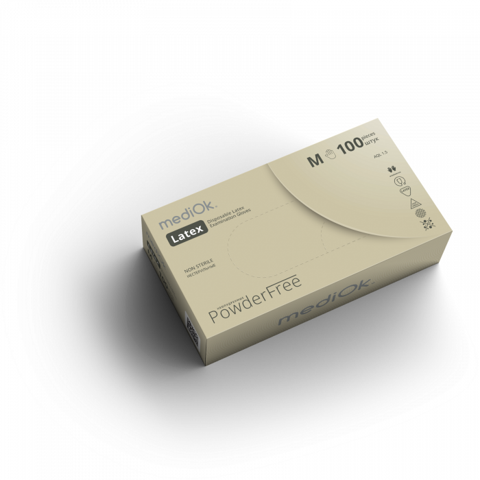 MEDIOK Перчатки латексные POWDER FREE неопудренные (натуральный) размер L 50 пар