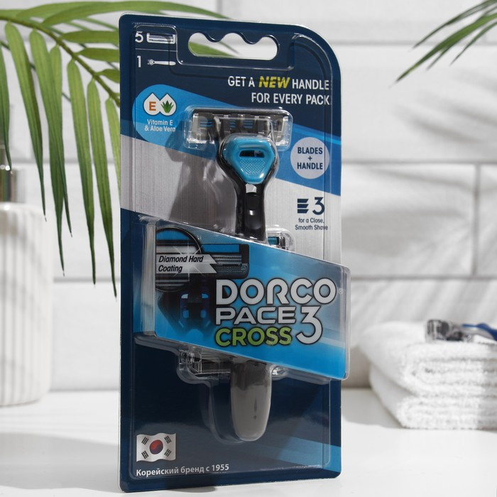 DORCO Станок для бритья Dorco Pace 3 Cross + 5 сменных кассет 3 лезвия с увлажняющей полоской
